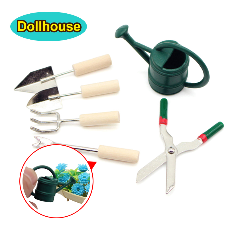Gardening Tools Toys - 1/12 Dollhouse Simulation Watering Can Spade